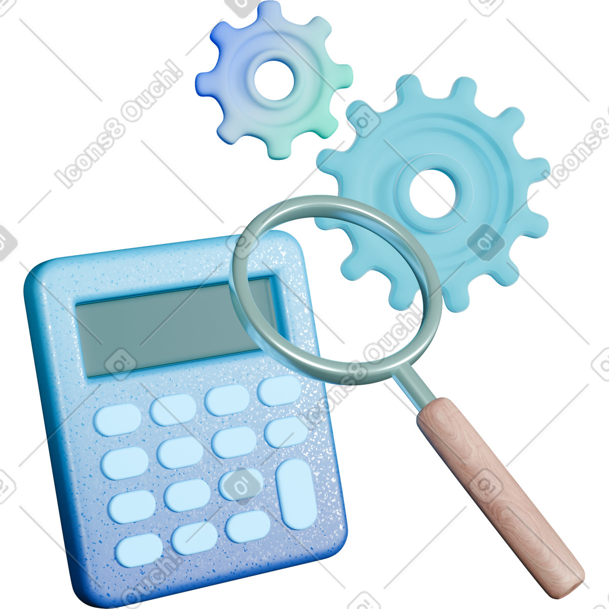 Ilustração de Calculator magnifying glass and gears symbolizing financial audit process optimization em no estilo 3D Business para baixar em PNG, SVG