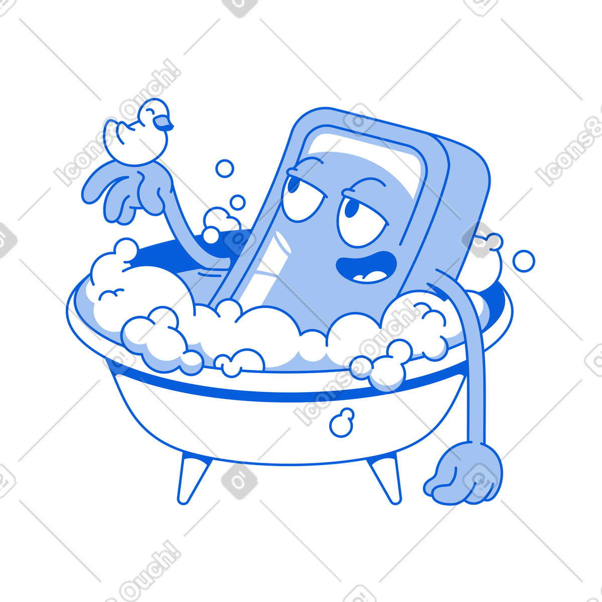 Soap takes a bath and relaxes illustration in Handy Line style download in PNG, SVG