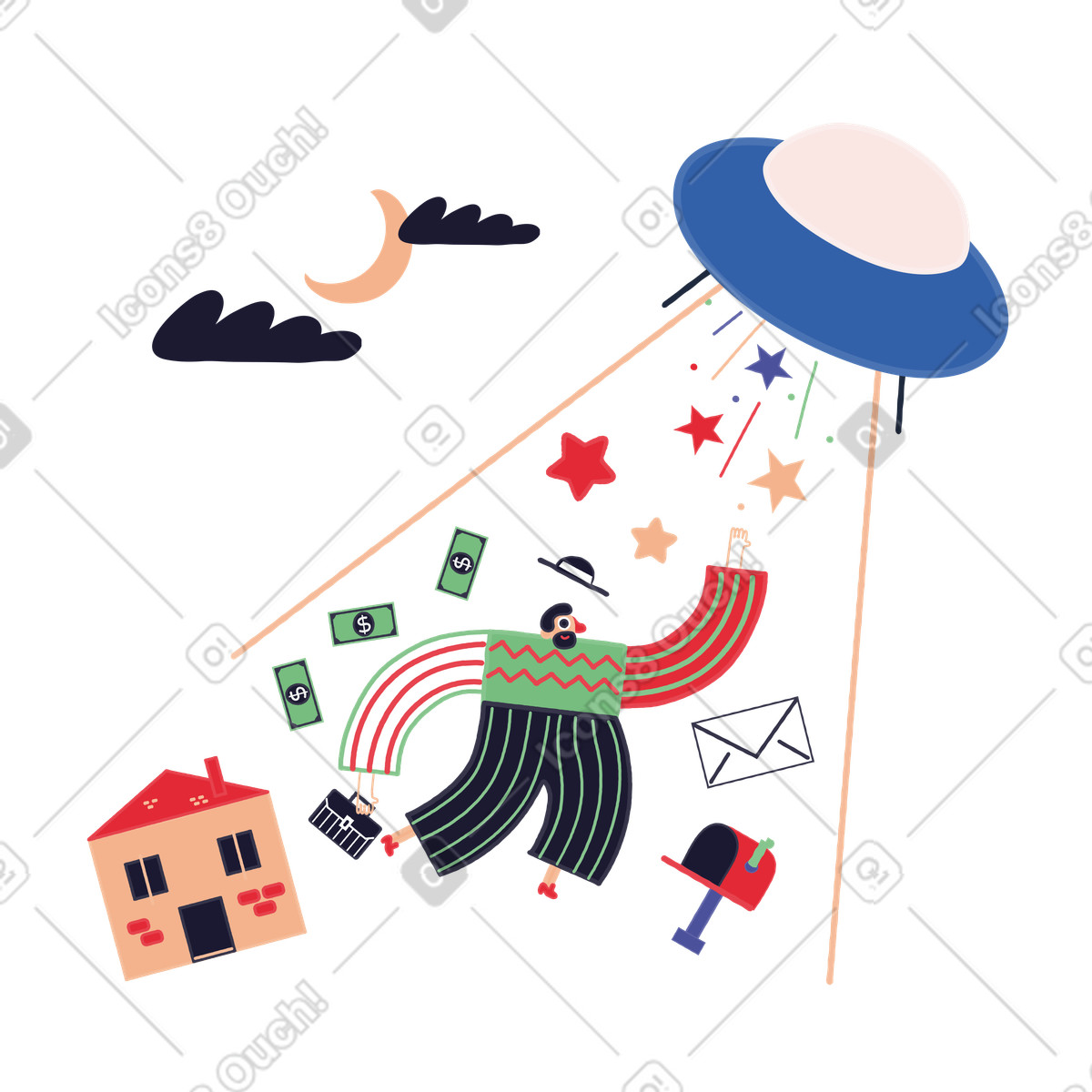 Accesso con un uomo rapito dagli alieni illustrazione in stile Stripy scarica in PNG, SVG