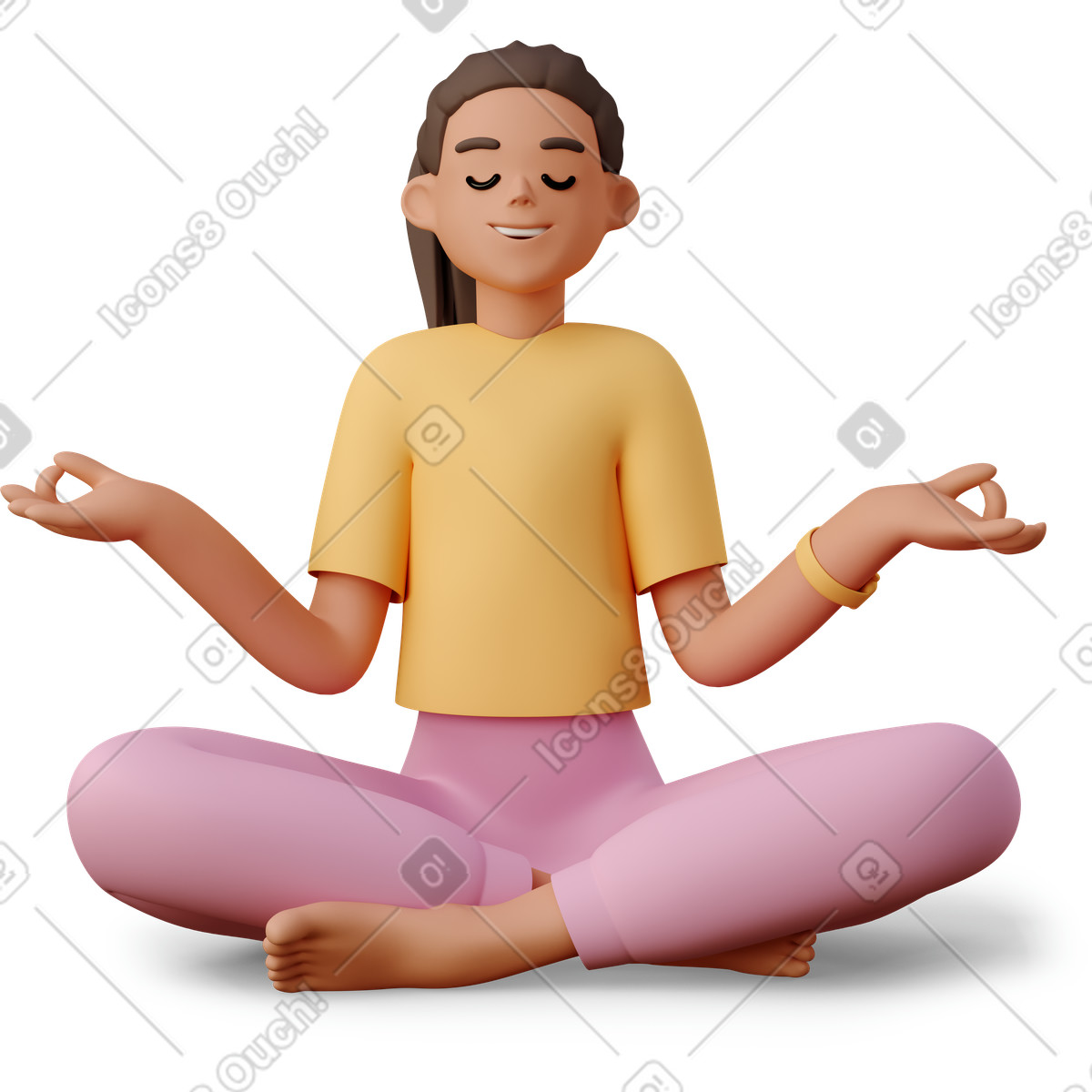 3D Casual life スタイルの Young woman meditating のイラストをPNG、SVG形式でダウンロード