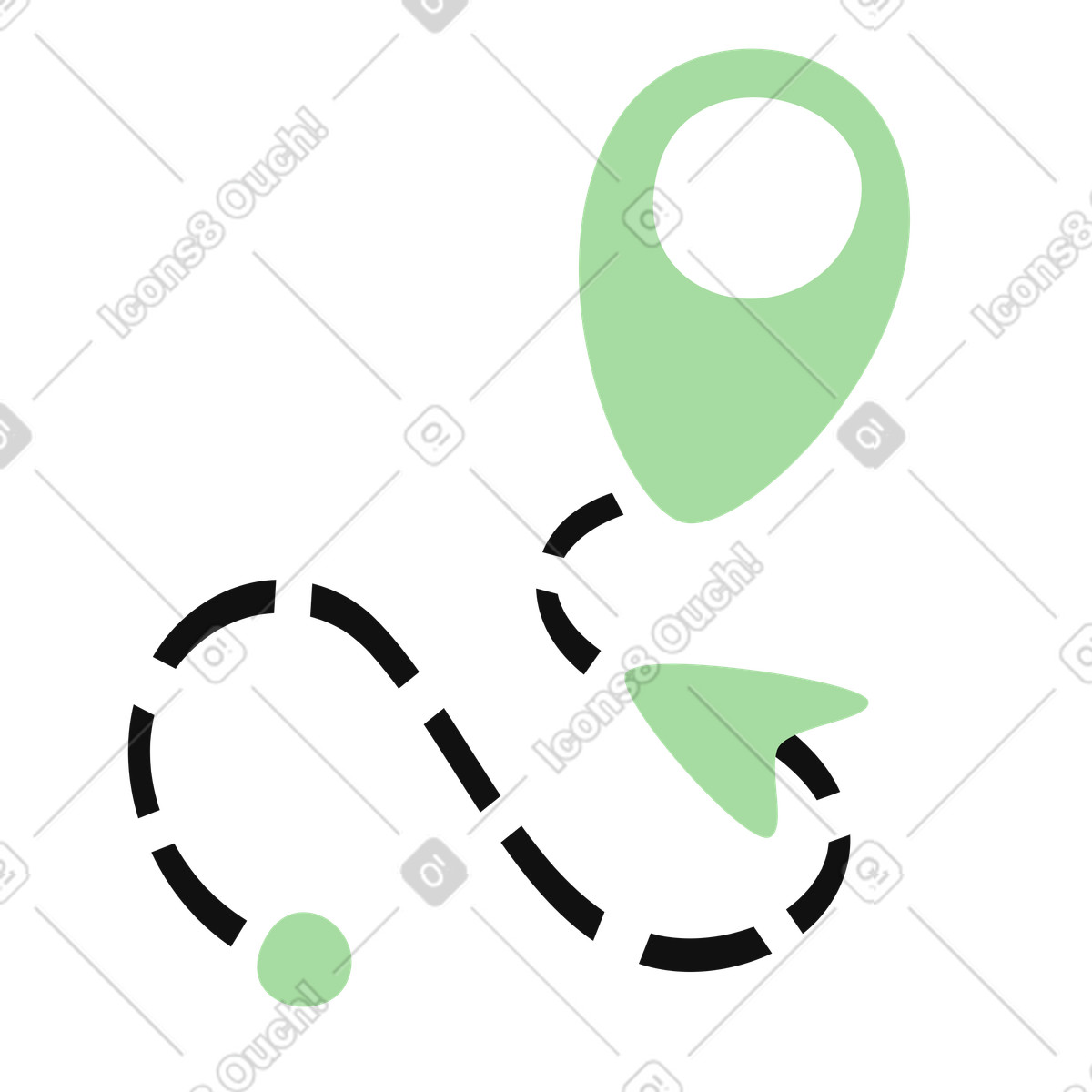 下载 Organic 风格的 Map pin location marker with dashed route path and destination 插画，支持 PNG、SVG 格式