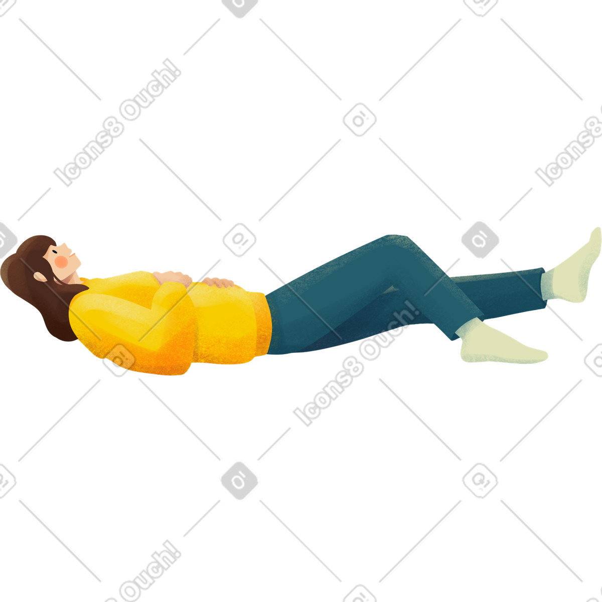 Ilustración Mentiras de mujer joven en suéter amarillo estilo Shine a descargar PNG y SVG