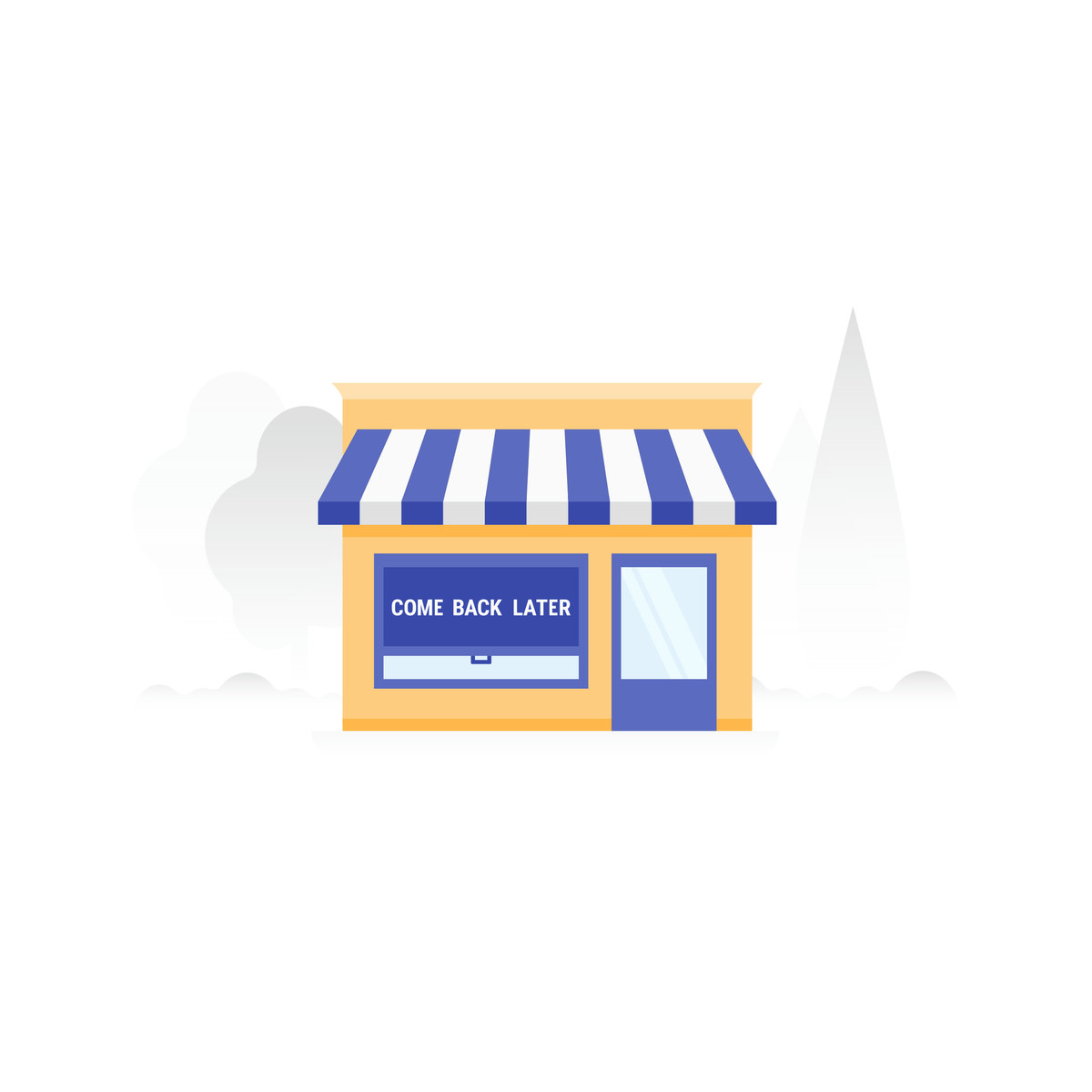 Illustration Retail store with come back later notice, Maintenance mode placeholder dans le style Fogg à télécharger aux formats PNG, SVG