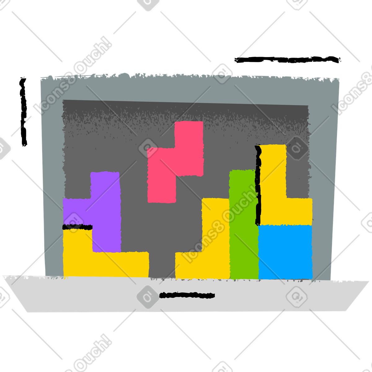 Laptop screen with Tetris blocks, Website under construction concept illustrazione in stile Mirage scarica in PNG, SVG