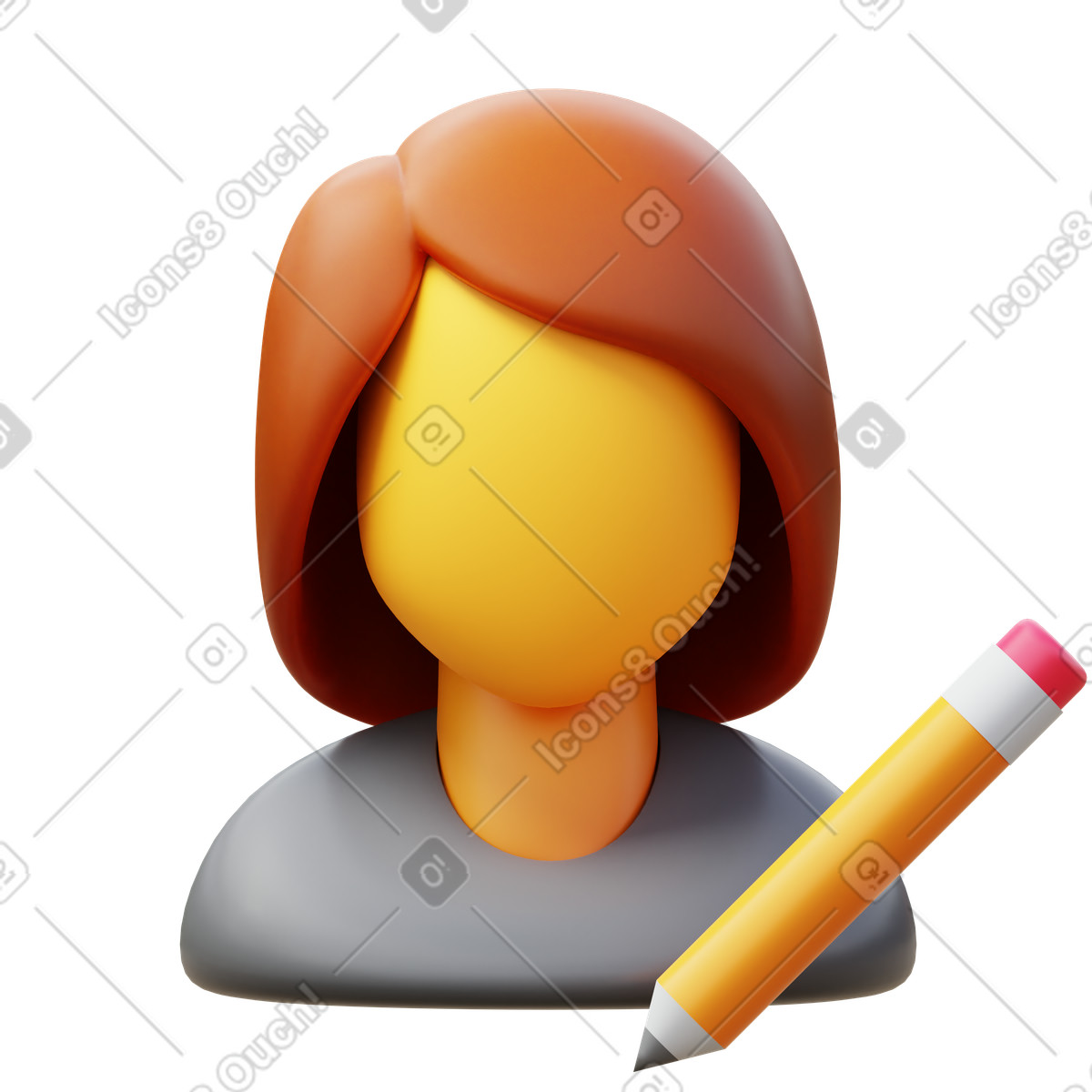 Writer female-Illustration im 3D Fluency-Stil als Download in PNG, SVG