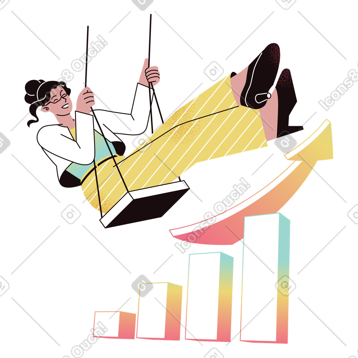 Swinging above rising profit graph, business success and economic growth illustrazione animata in stile Delight scaricabile in GIF, Lottie (JSON), AE