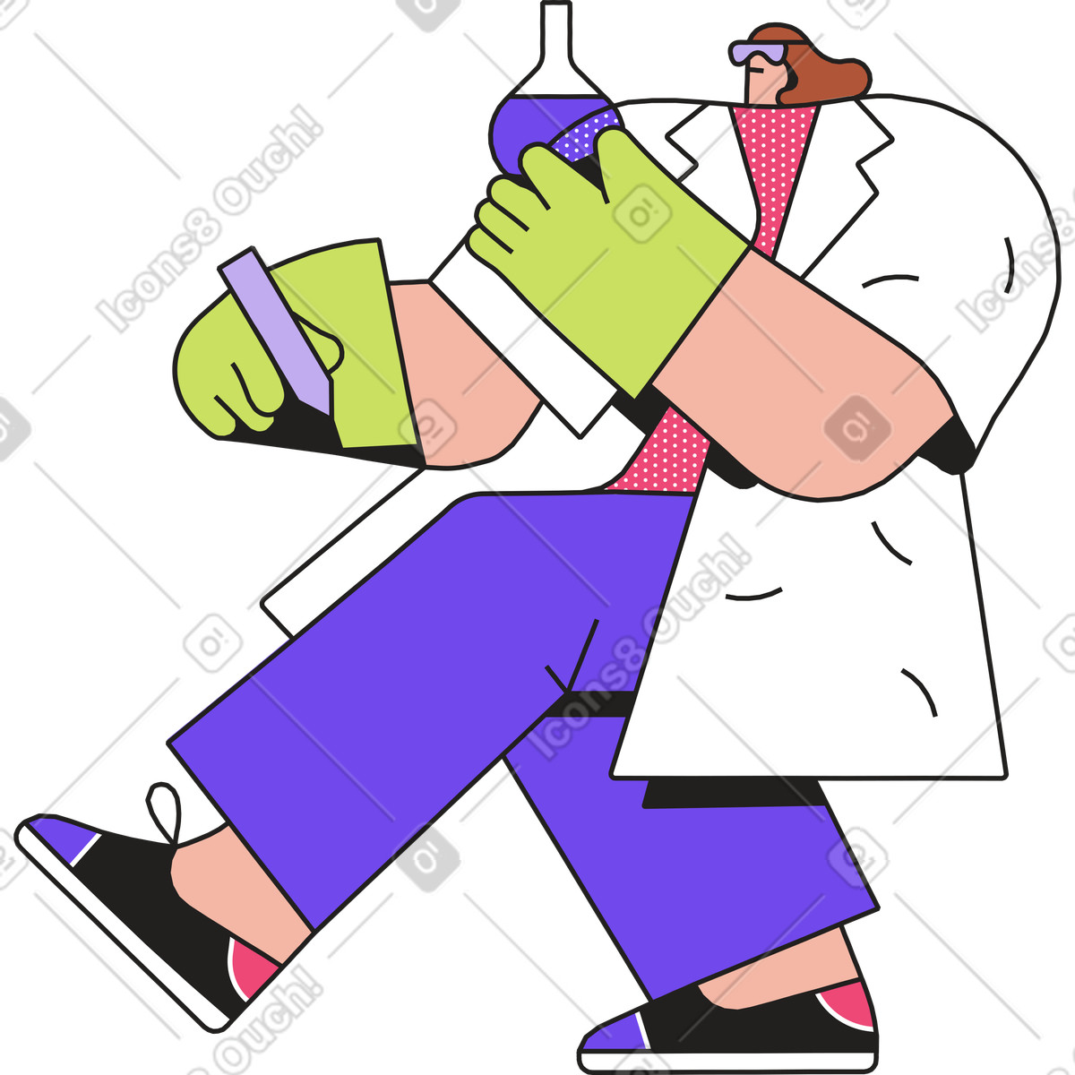 Scientist in glasses and a coat with flasks illustration Dazzle style download PNG, SVG