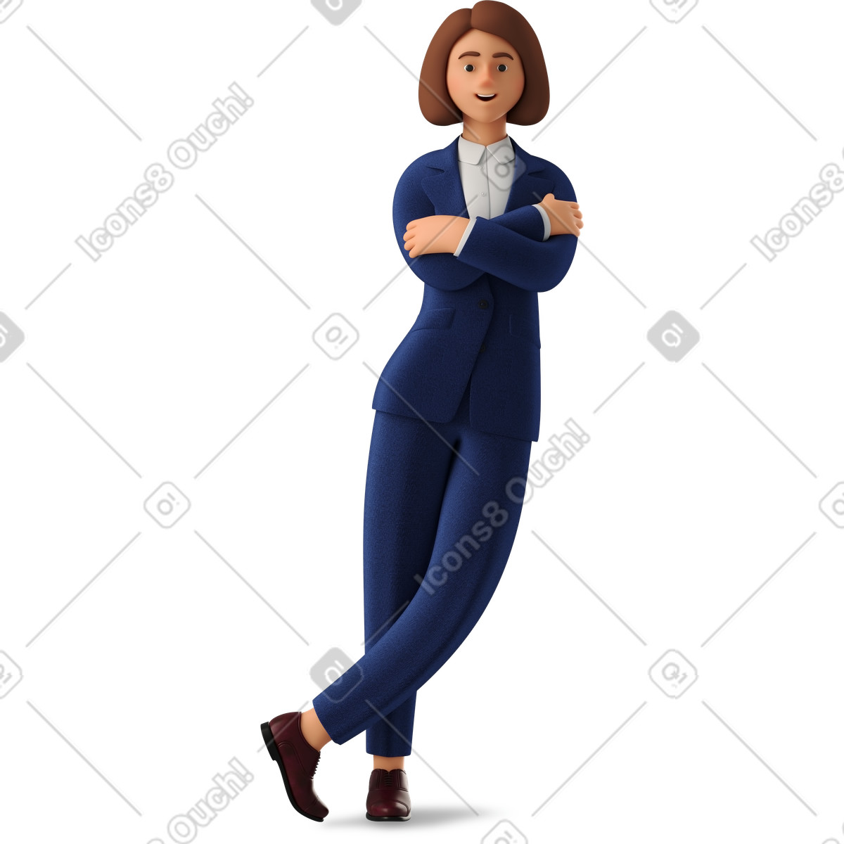 Businesswoman in blue suit leaning on wall illustration 3D Business style download PNG, SVG
