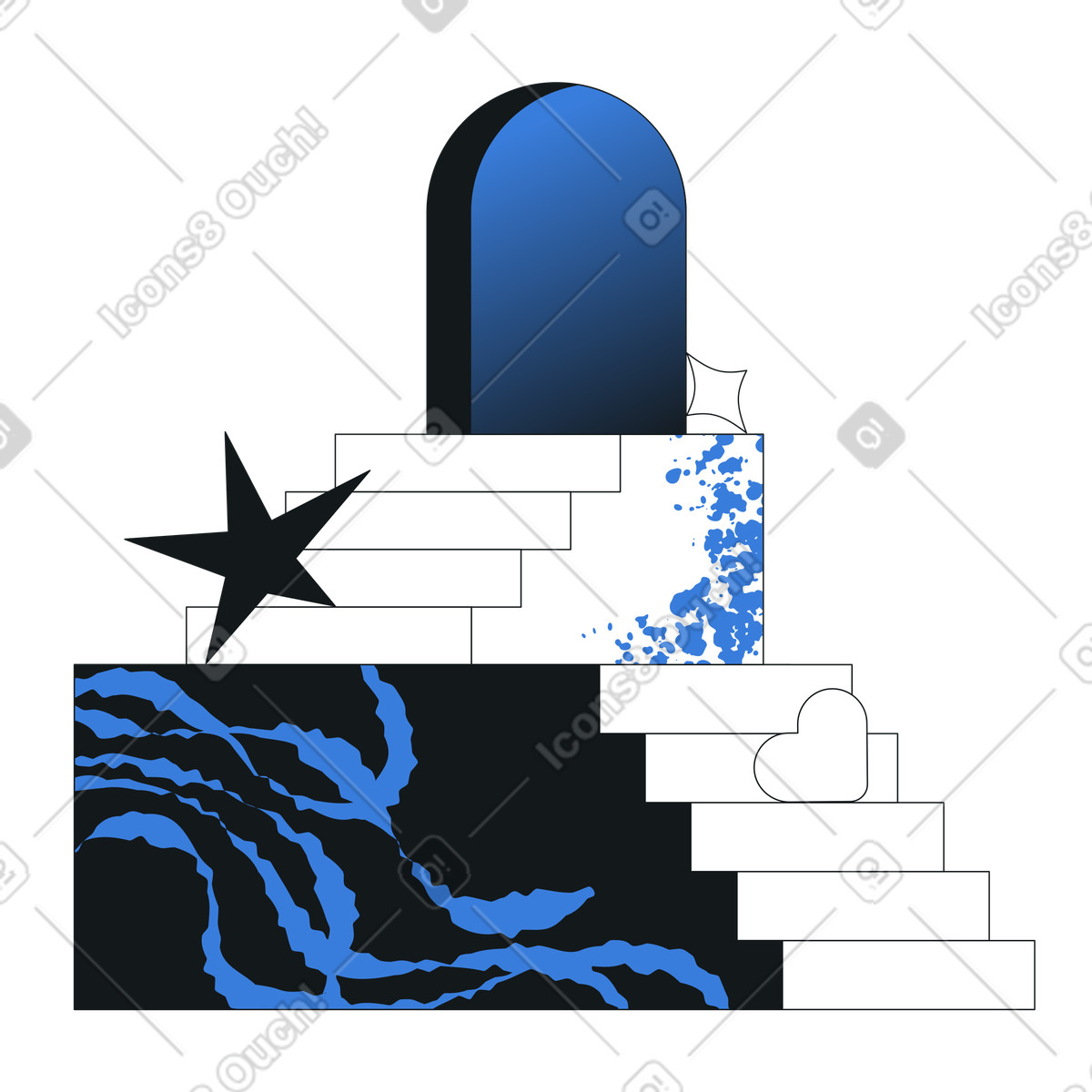 Illustration Escalier abstrait menant à une porte cintrée dans le style Midnight télécharger aux formats PNG, SVG