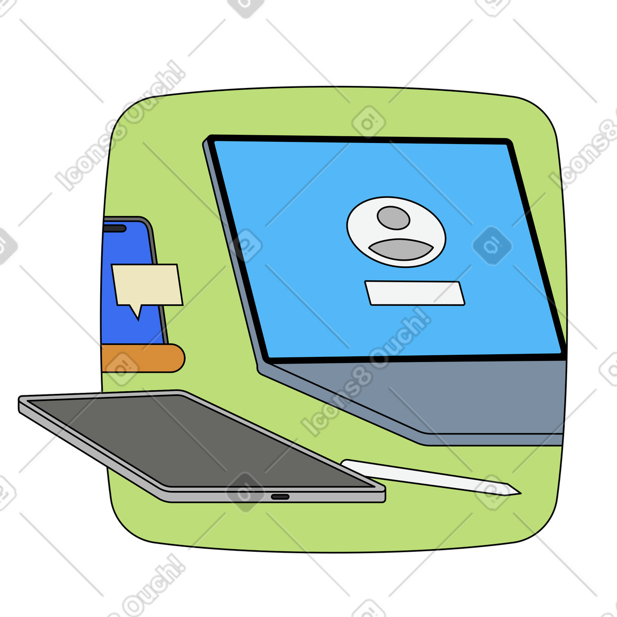 Digital Workspace with Multiple Devices illustration in PNG, SVG