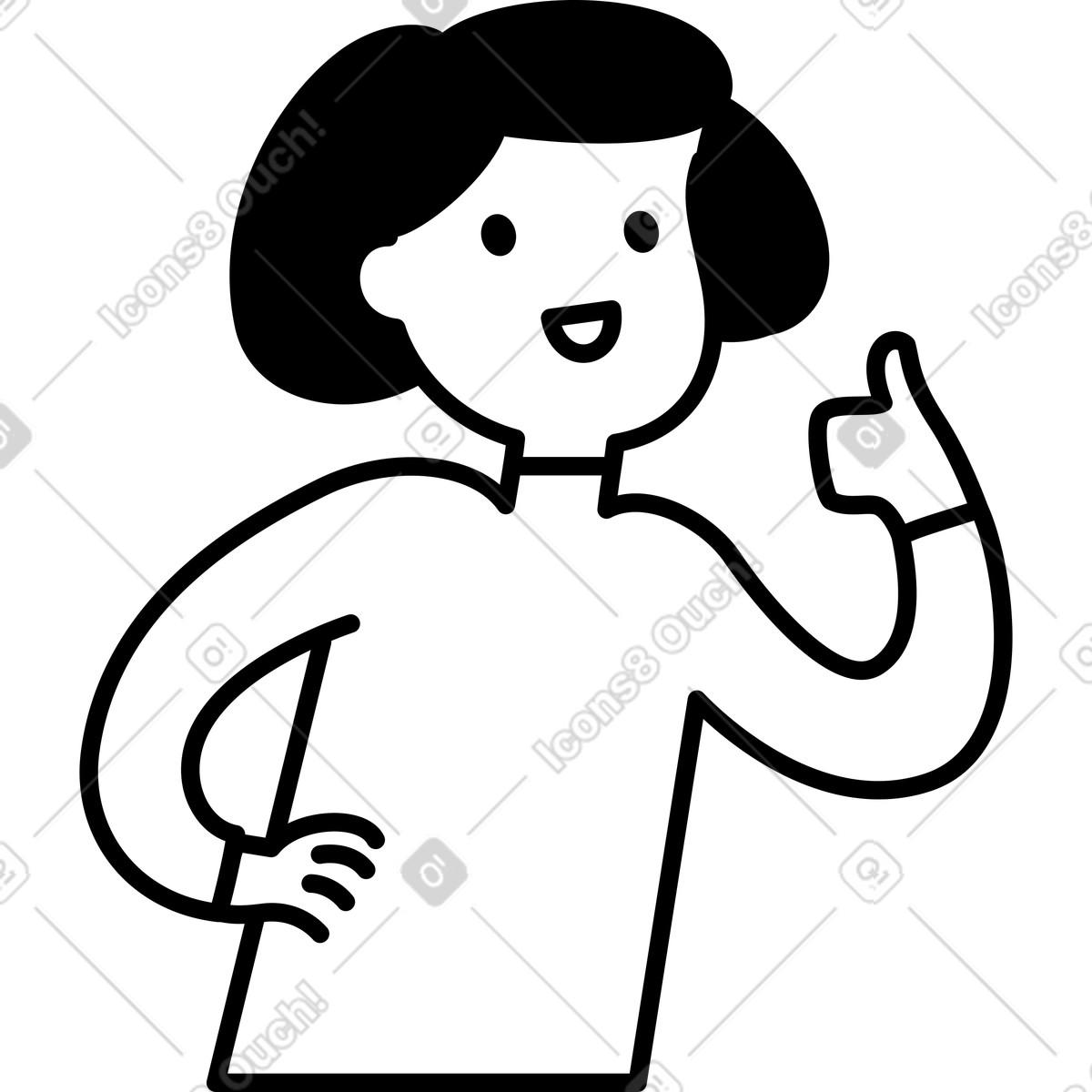 下载 Notion Line Art 风格的 Thumbs up character giving positive approval gesture with smile 插画，支持 PNG、SVG 格式