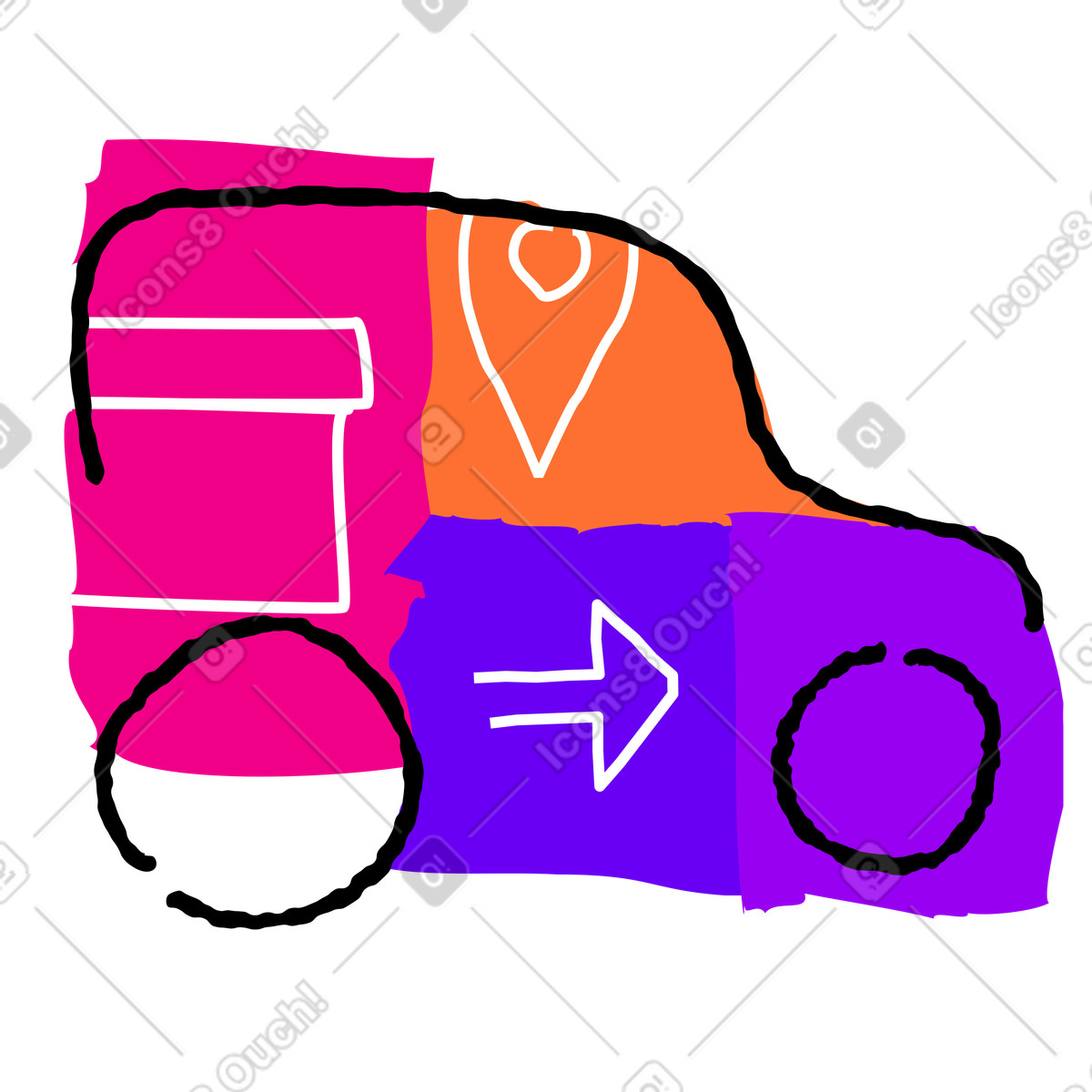 Delivery truck with package and location pin, Express shipping, Logistics tracking animierte Illustration im Puzzle-Stil als Download in GIF, Lottie (JSON), AE