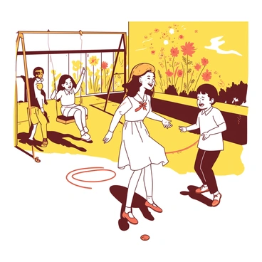 A nostalgic flashback of young Mrs. Dalloway in a schoolyard, laughing with her childhood friends.