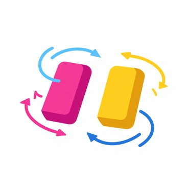 Two rectangular magnets in a vibrant color, positioned face to face with their similar poles aligned to demonstrate repelling forces. The magnets are shown with distinct north and south poles, labeled accordingly. Visible field lines radiate outward from each magnet, illustrated as curved lines in contrasting colors, clearly indicating the direction of the magnetic force. Arrows on the field lines point away from the magnets, emphasizing the repelling interaction. The background is a simple, solid color to focus on the magnets and their dynamic interaction.