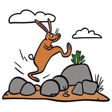 A jack rabbit skillfully hopping across a rugged rocky terrain