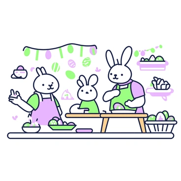 A bakery with bunnies making Easter-themed cookies and pastries