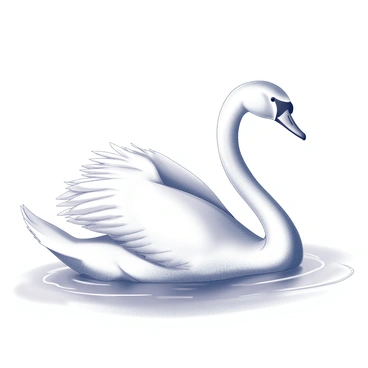 A graceful swan gliding on water. The swan's long neck is elegantly curved, and its feathers are intricately detailed with flowing lines. The water surface is smooth, reflecting the swan's silhouette. Gentle ripples emanate from the swan's movement, adding to the sense of fluidity in the scene. In the background, there are soft, curved shapes representing the surrounding nature, enhancing the tranquil atmosphere.