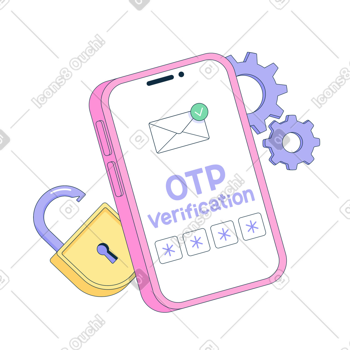 Illustration animée Vérification otp dans le style Bubble gum à télécharger aux formats GIF, Lottie (JSON), AE
