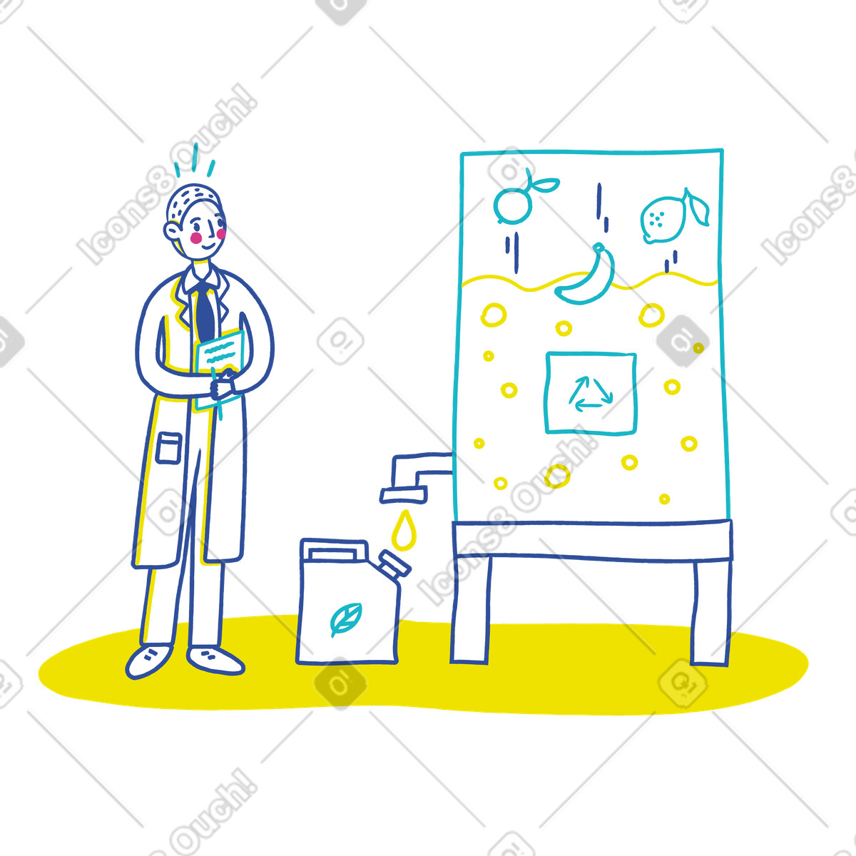 Biotechnologist turning bio-waste into fuel illustration in Lime style download in PNG, SVG