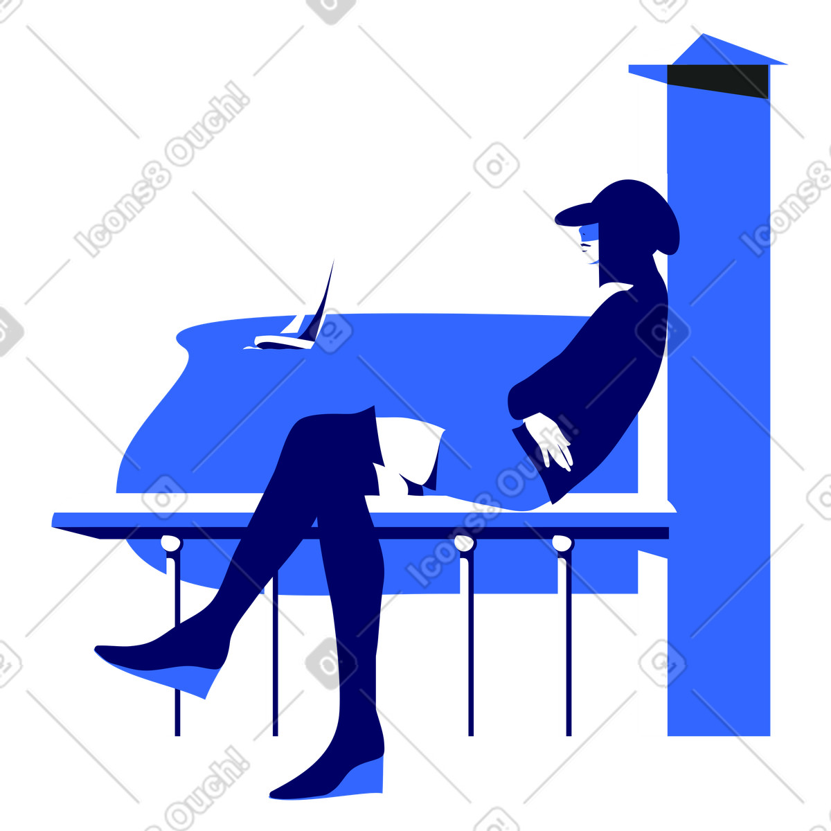 Woman sitting on the railing by water and dreaming illustration in Lounge style download in PNG, SVG