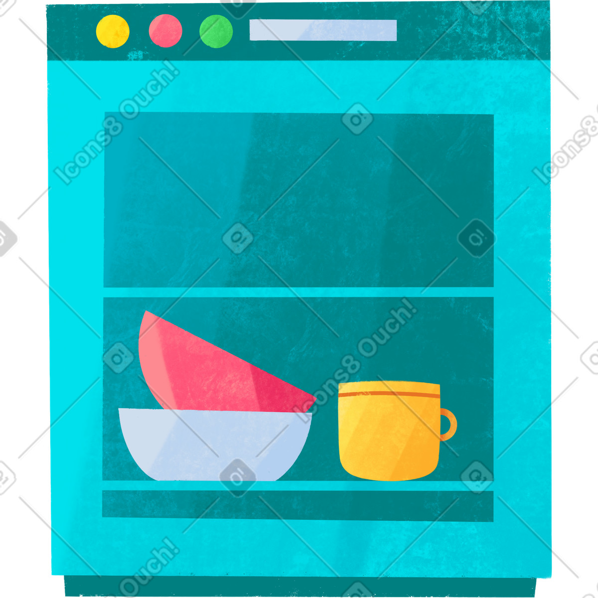 Dishwasher with dishes inside-Illustration im Bonbon-Stil als Download in PNG, SVG