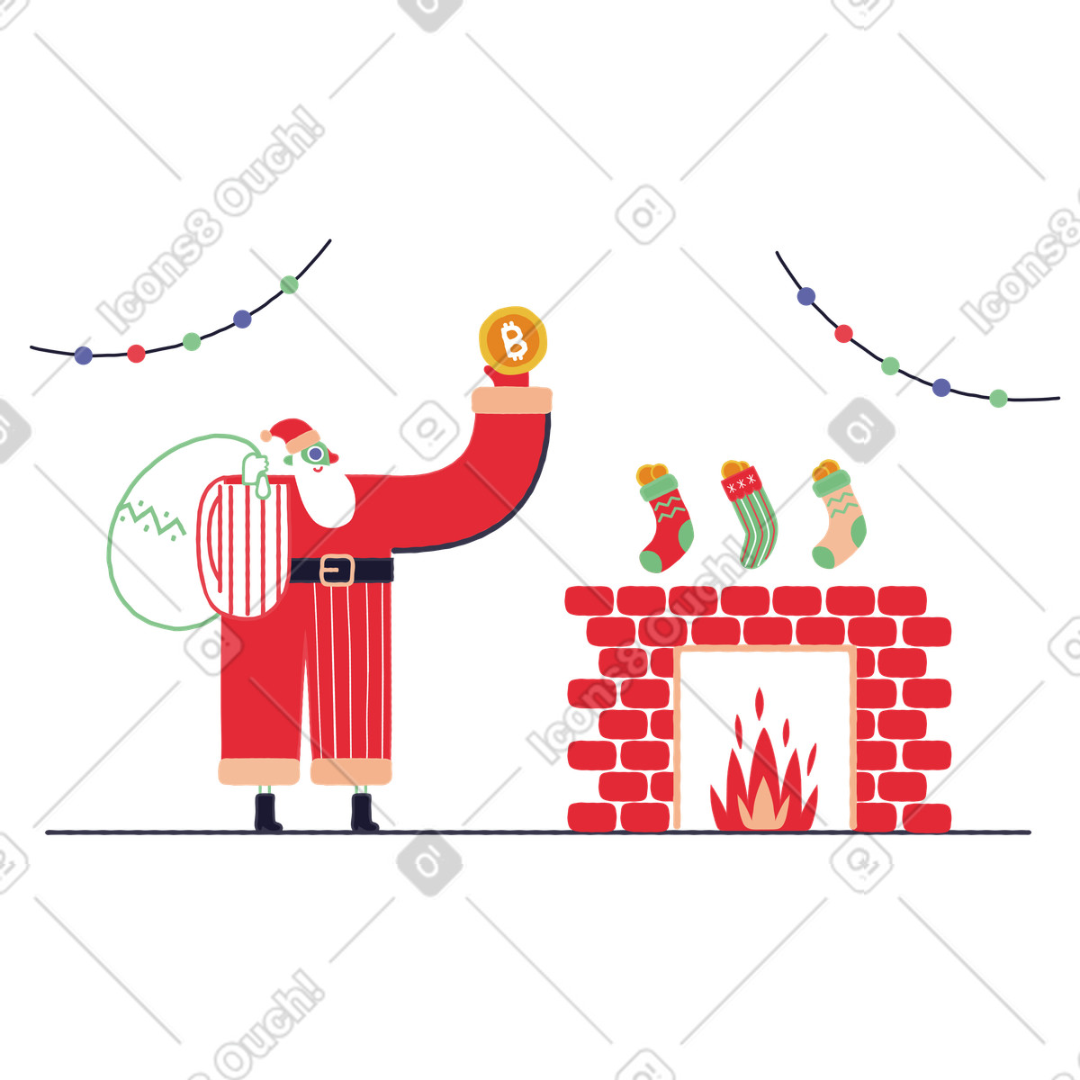 Babbo natale regala bitcoin per illustrazione in stile Stripy scarica in PNG, SVG