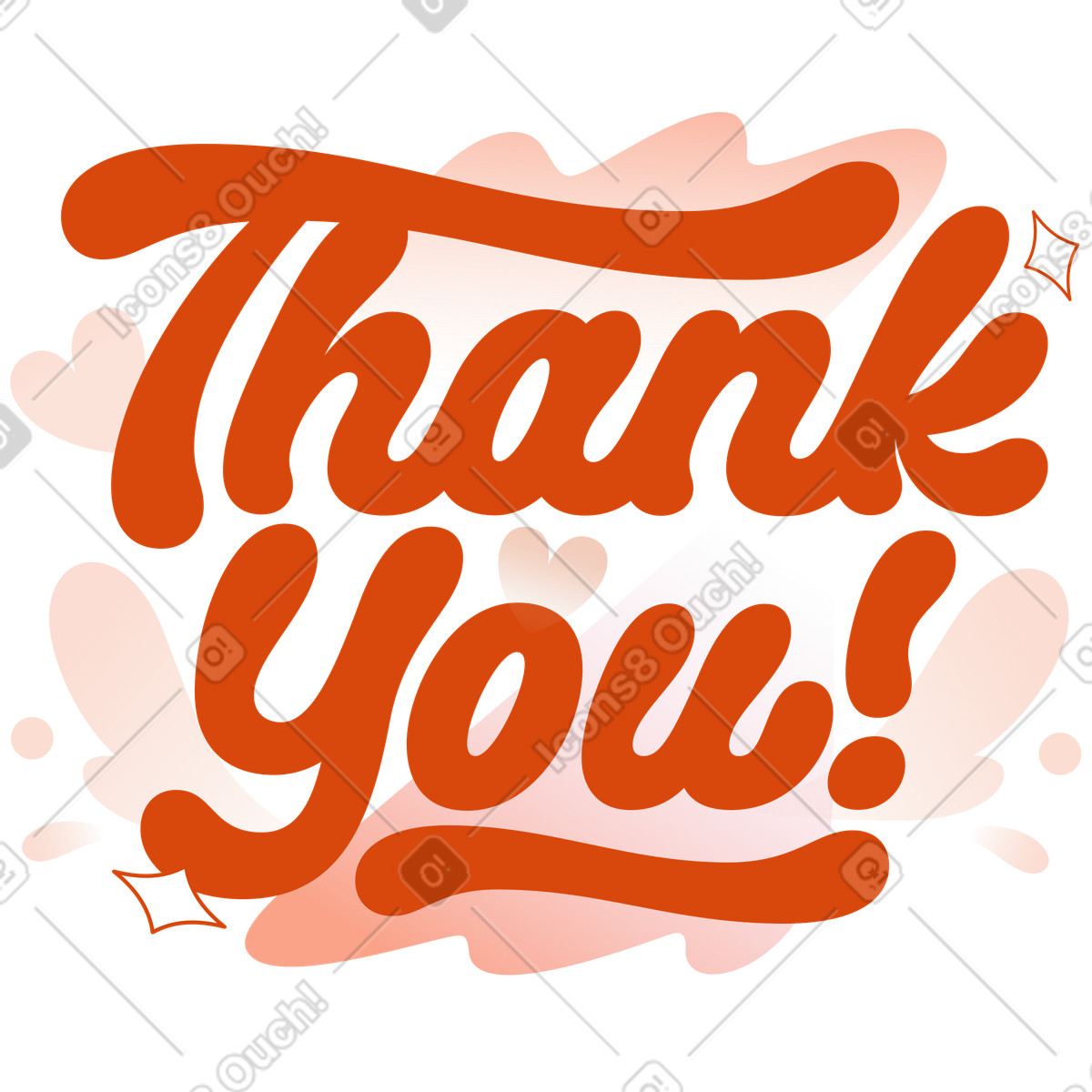 Bold thank you text with pastel clouds, Customer appreciation and positive feedback illustration in Orange style download in PNG, SVG