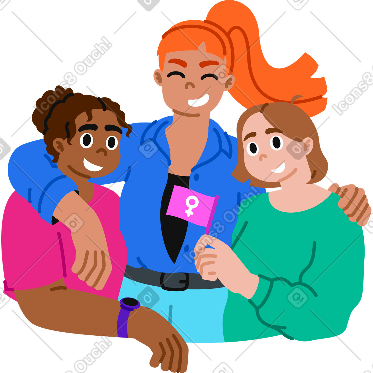 Young women hugging each other celebrating women's day illustration in Active style download in PNG, SVG