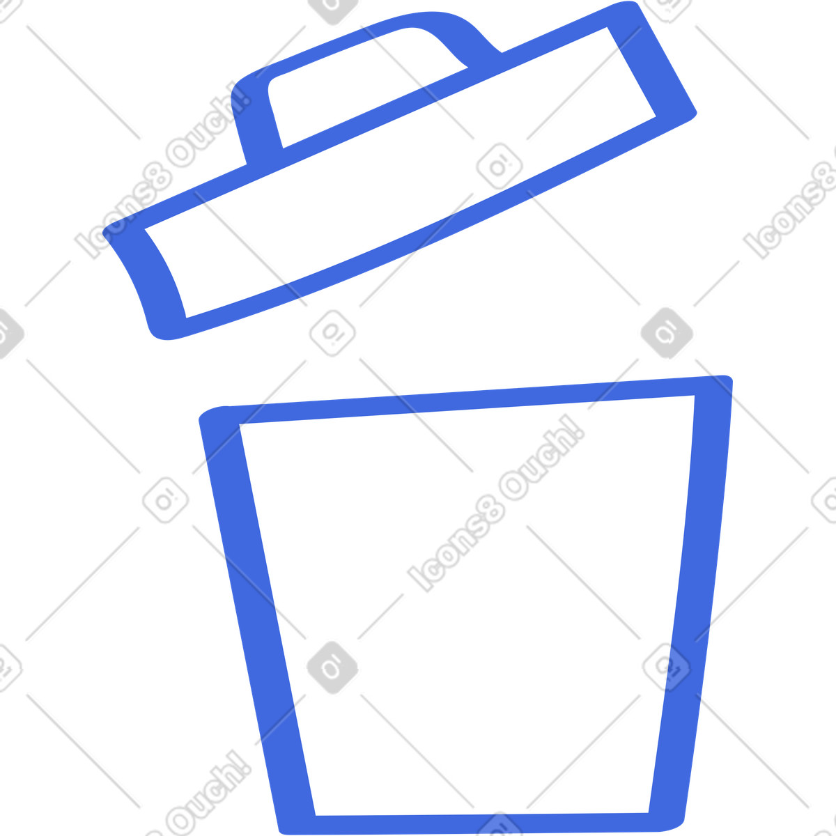 下载 Ballpoint Pen 风格的 Trash can minimal blue waste bin with tilted open lid 插画，支持 PNG、SVG 格式