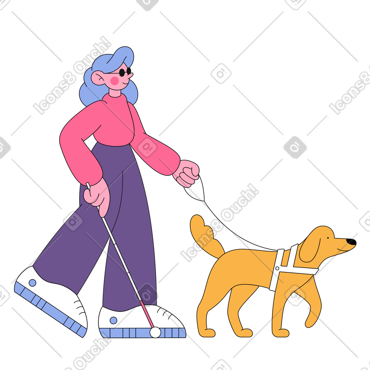 Blind girl with a guide dog illustration in Bloom style download in PNG, SVG