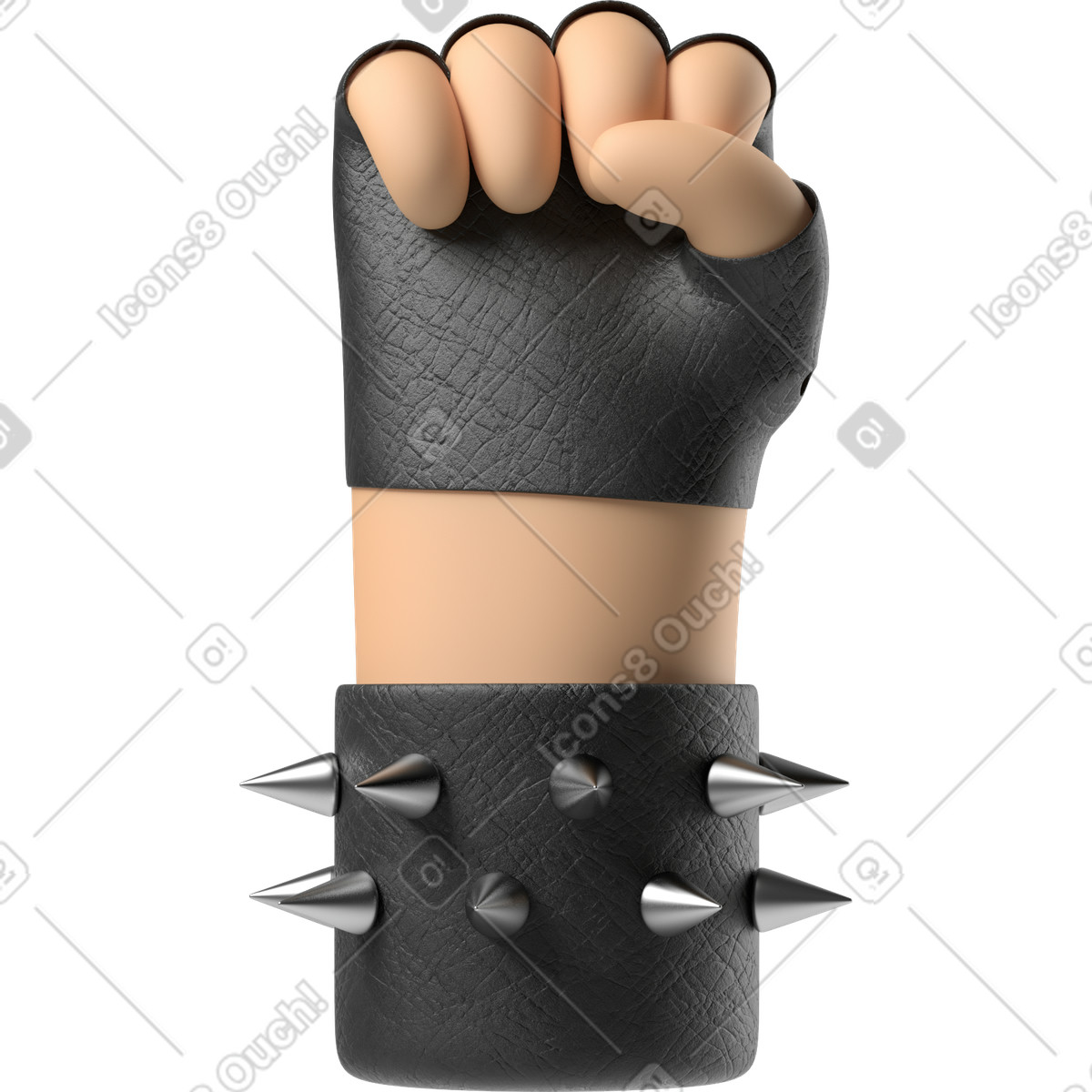 Pugno alzato della mano di pelle bianca del rocker illustrazione in stile 3D Hands Fun&Wild scarica in PNG, SVG