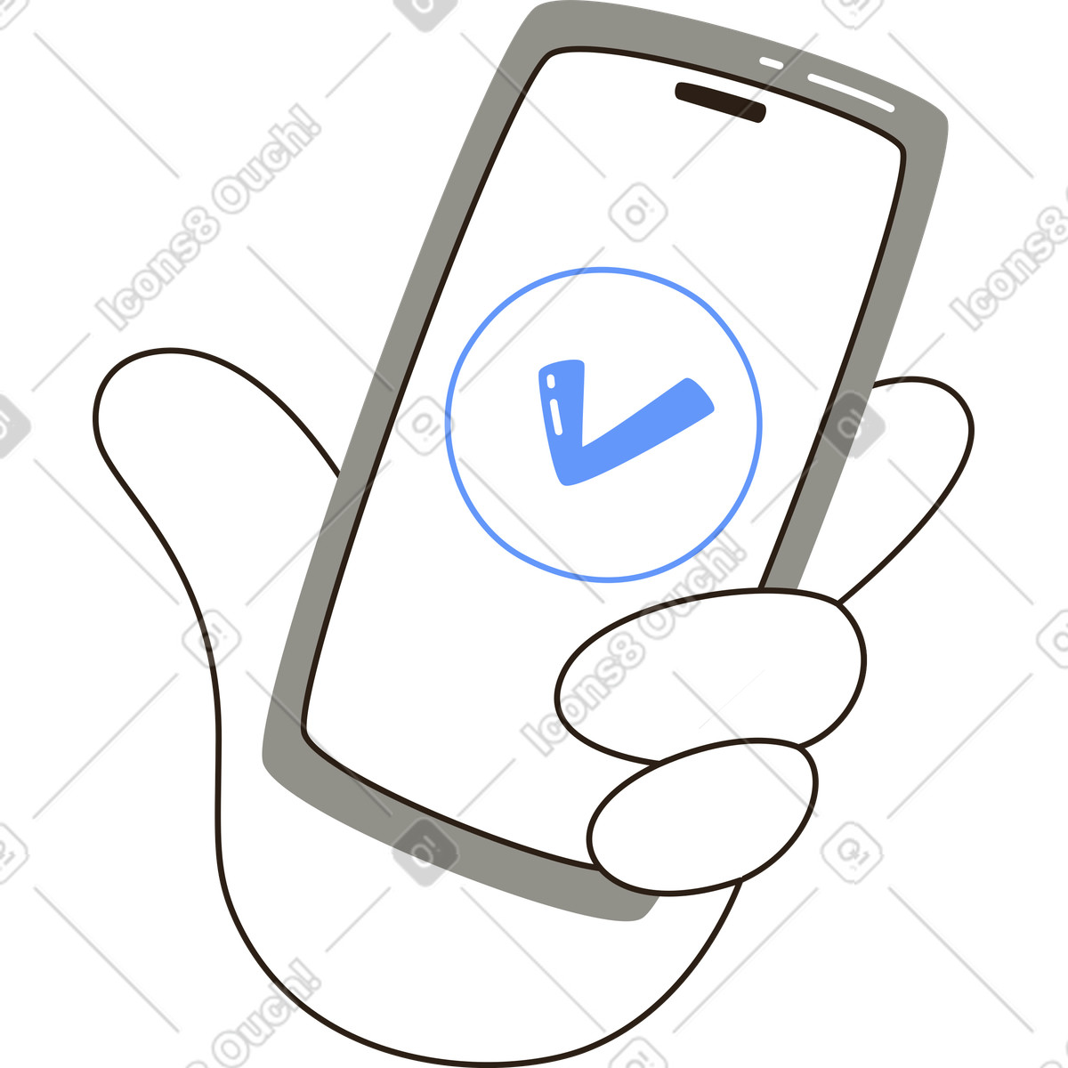 Ilustración Mano con movil en estilo Plain a descargar en PNG y SVG