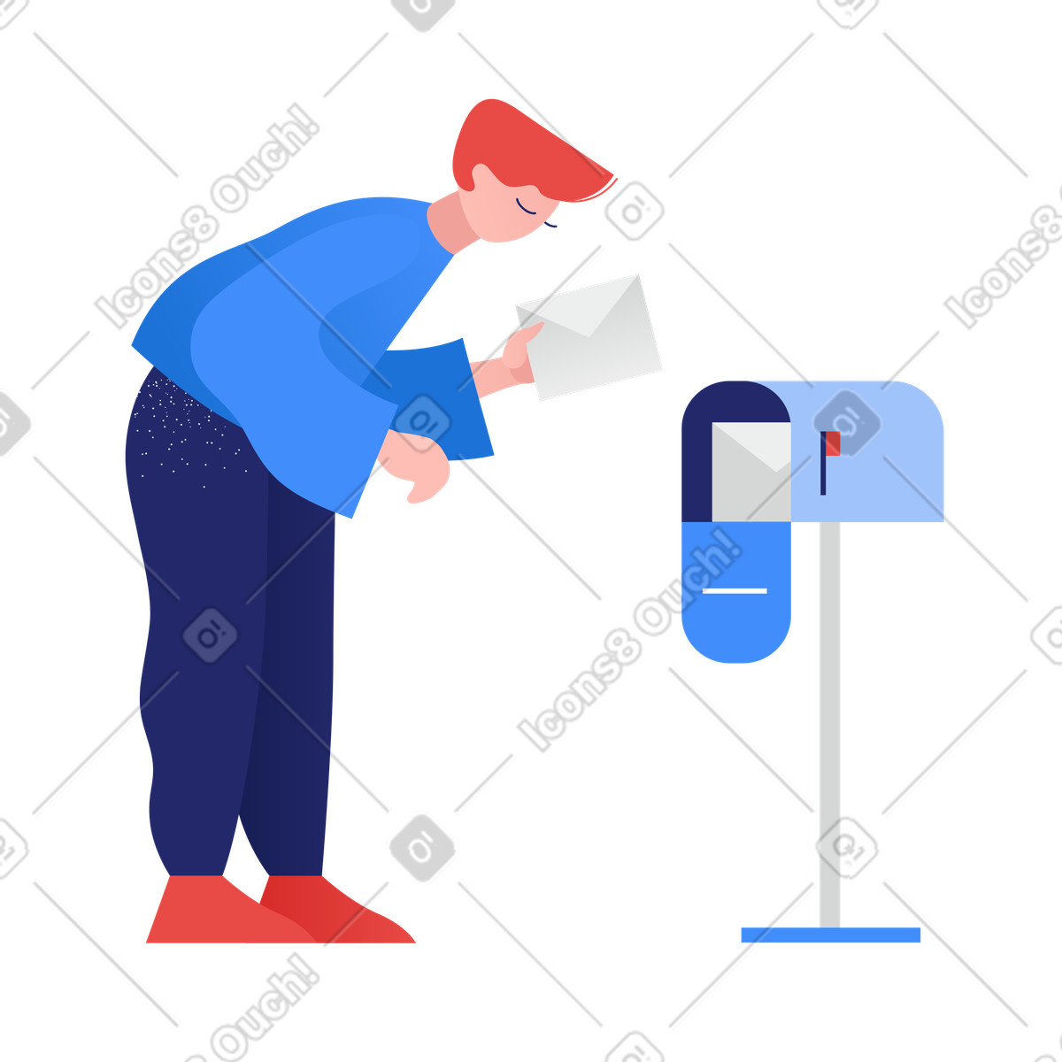 Illustration Homme prenant une lettre dans la boîte aux lettres aux formats PNG et SVG