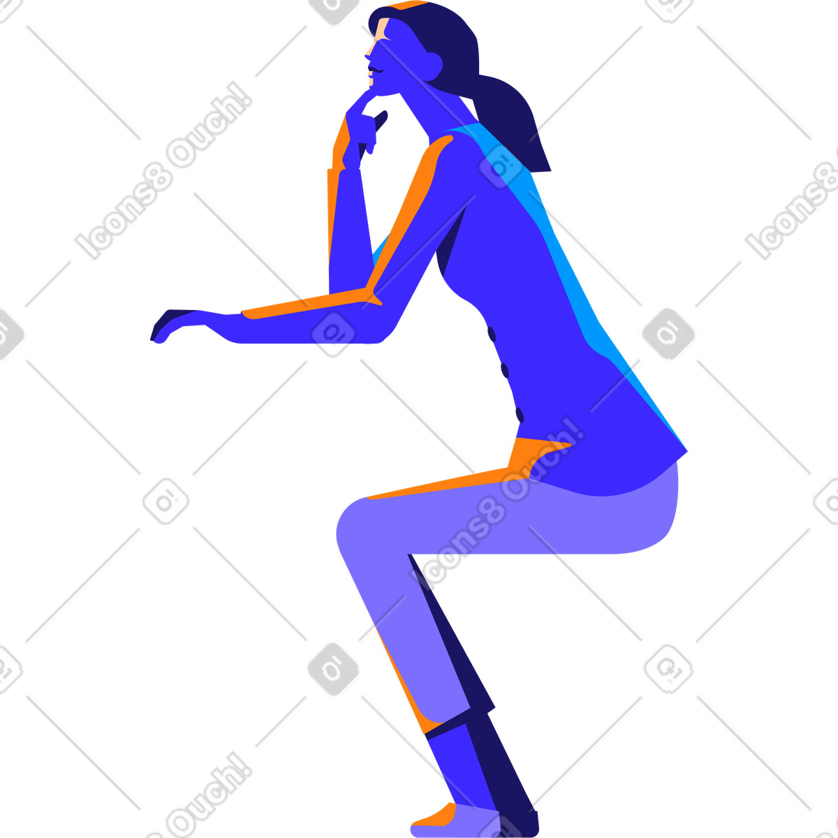 Frau sitzt seitenansicht-Illustration im Worky-Stil als Download in PNG, SVG