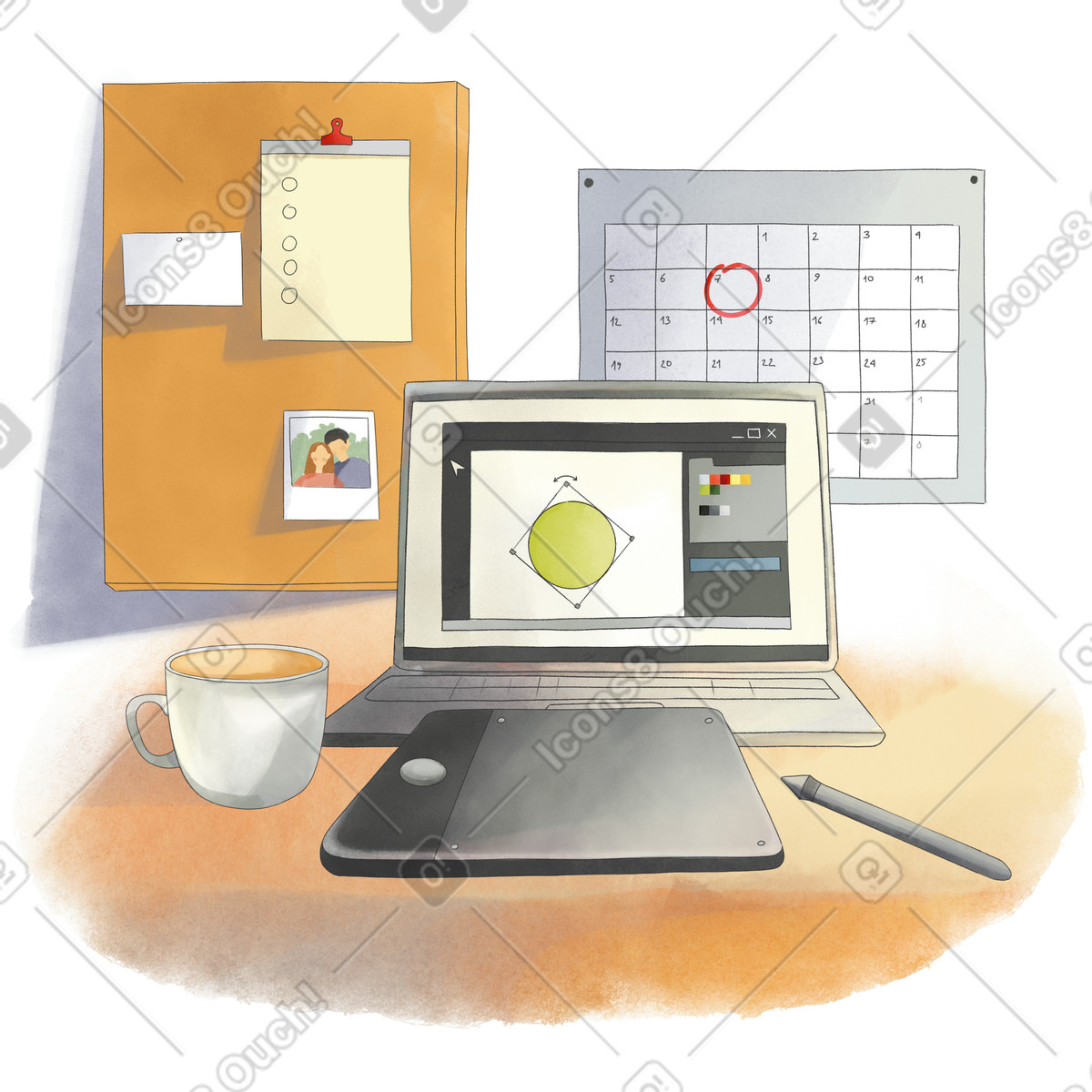 Designer's workplace illustration in PNG, SVG