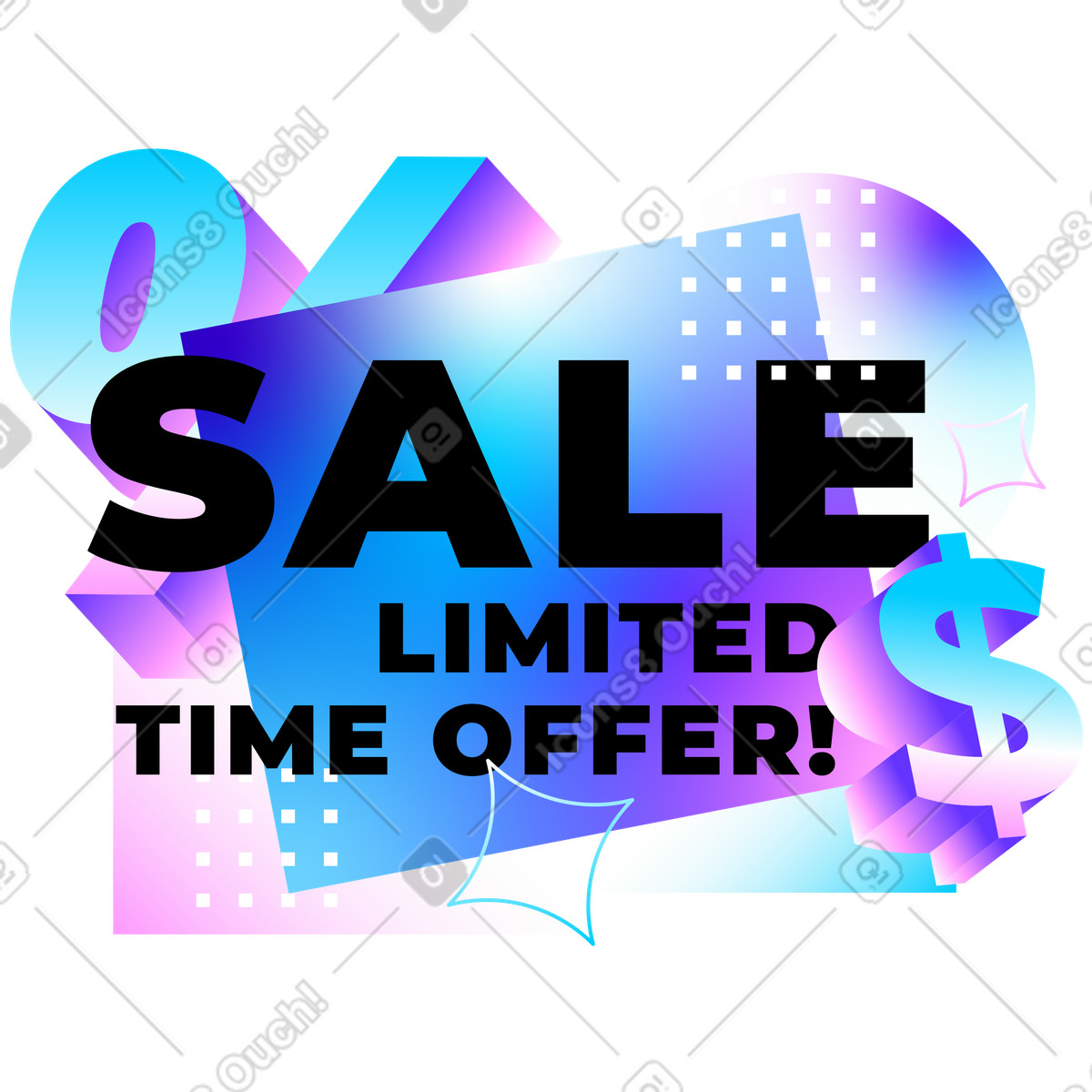 Ilustração de Oferta tempo limitado venda texto com objetos tridimensionais e decorações em no estilo Typography para baixar em PNG, SVG