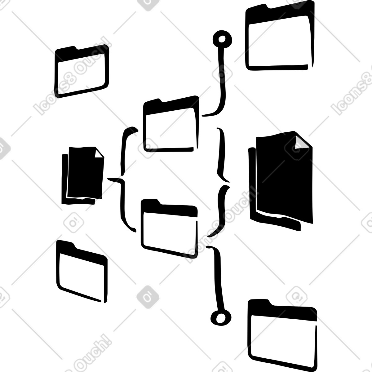 Illustration Interconnection of documents and files dans le style Line à télécharger aux formats PNG, SVG