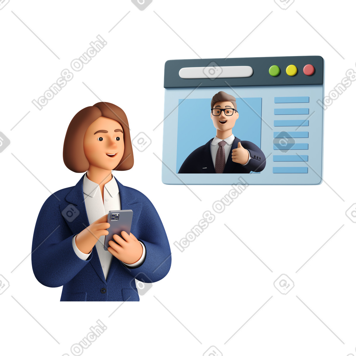 Donna che gestisce un business online illustrazione in stile 3D scarica in PNG, SVG