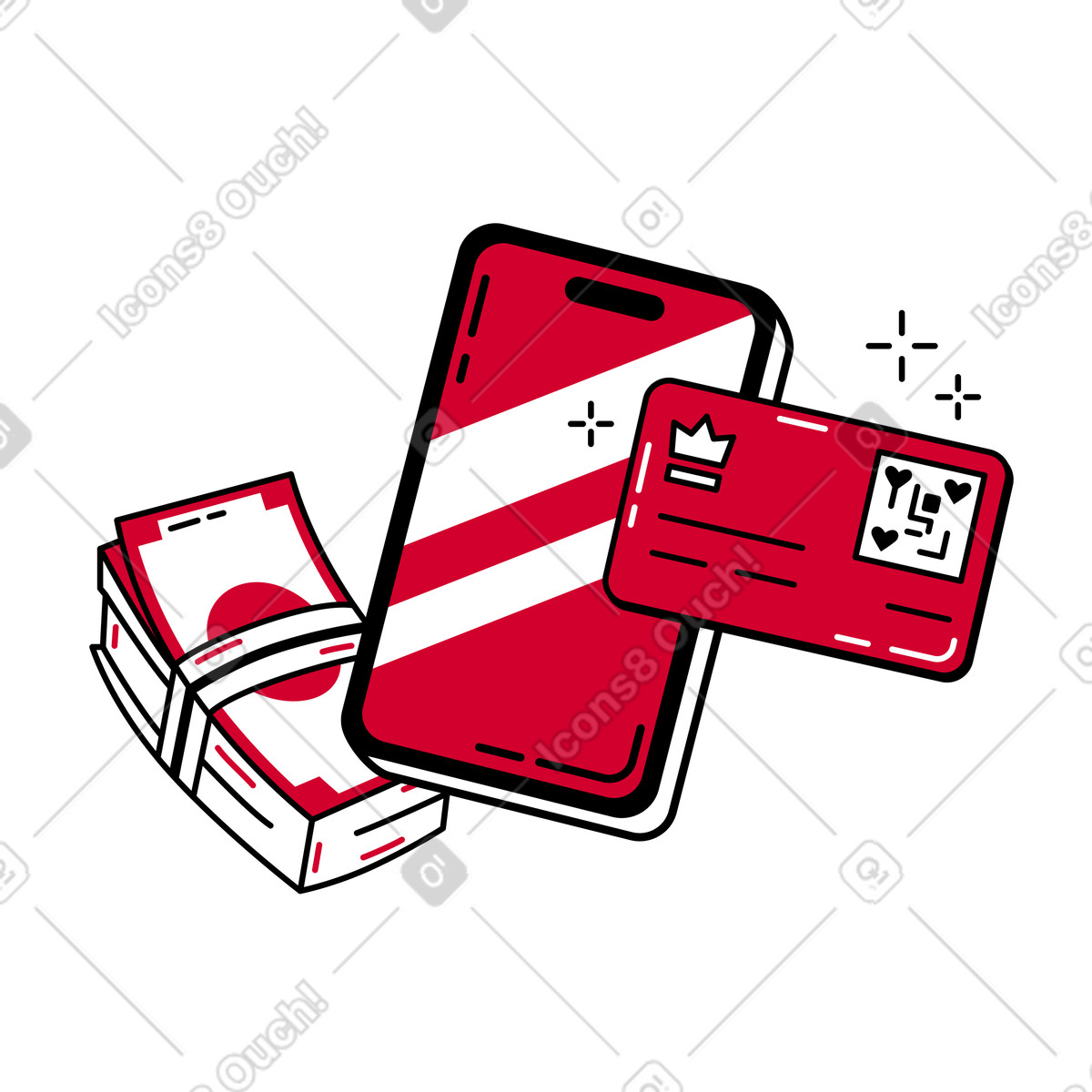 Phone illustration showcasing cash and credit card clipart for financial projects