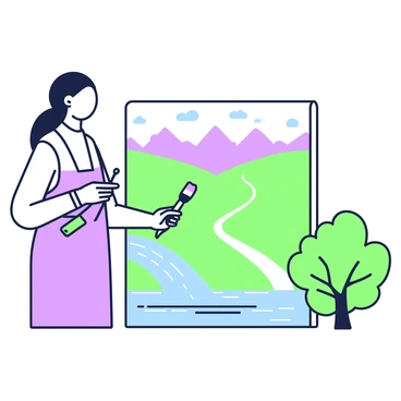 An artist painting a landscape where all elements are in consonance