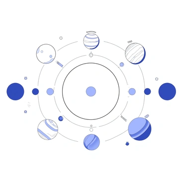 An educational illustration depicting the solar system. The sun is positioned at the center, radiating lines to represent its role as the gravitational anchor. Around the sun, eight planets are represented, each with distinct sizes and orbital paths. Mercury, the smallest planet, is closest to the sun, while Neptune is the farthest. The planets are arranged in order from the sun, with clearly labeled names for each one. Additionally, there are small asteroid belts and comets scattered among the planets to enhance the overall depiction of the solar environment.