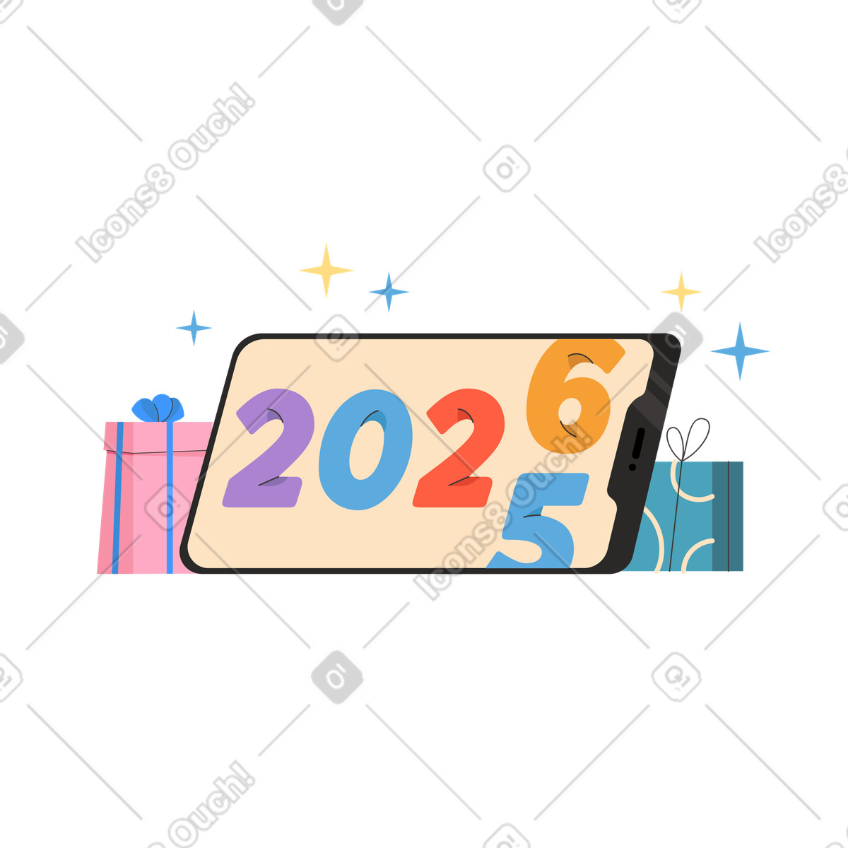 Illustration Nouvel an 2026 dans le style Dizzy à télécharger aux formats PNG, SVG
