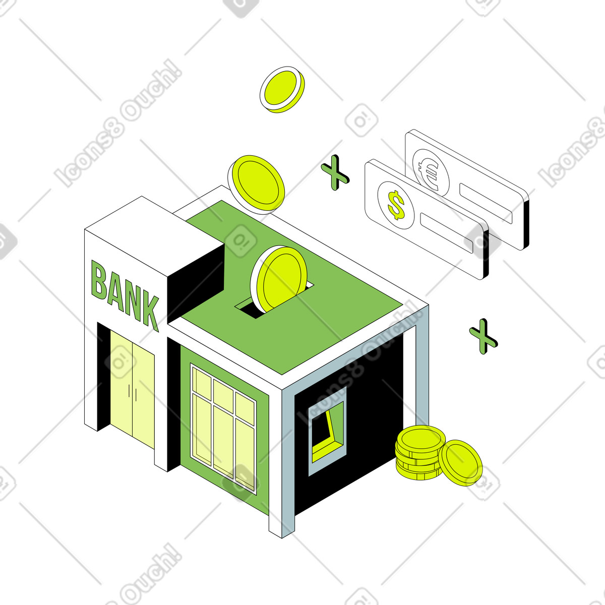 Isometric スタイルの 金融金利を伴う銀行投資 のイラストをPNG、SVG形式でダウンロード