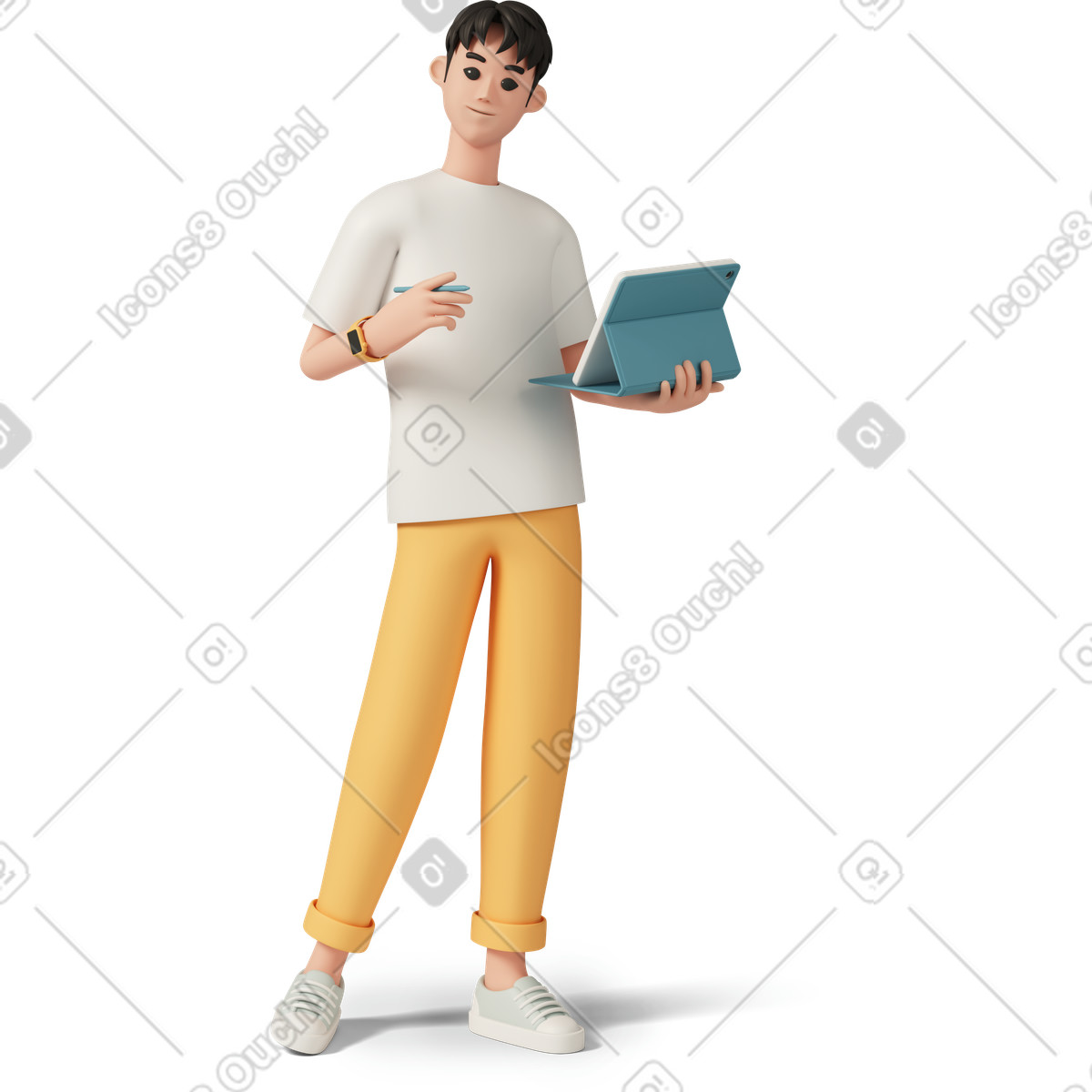 Young man with tablet-Illustration im 3D Casual life-Stil als Download in PNG, SVG
