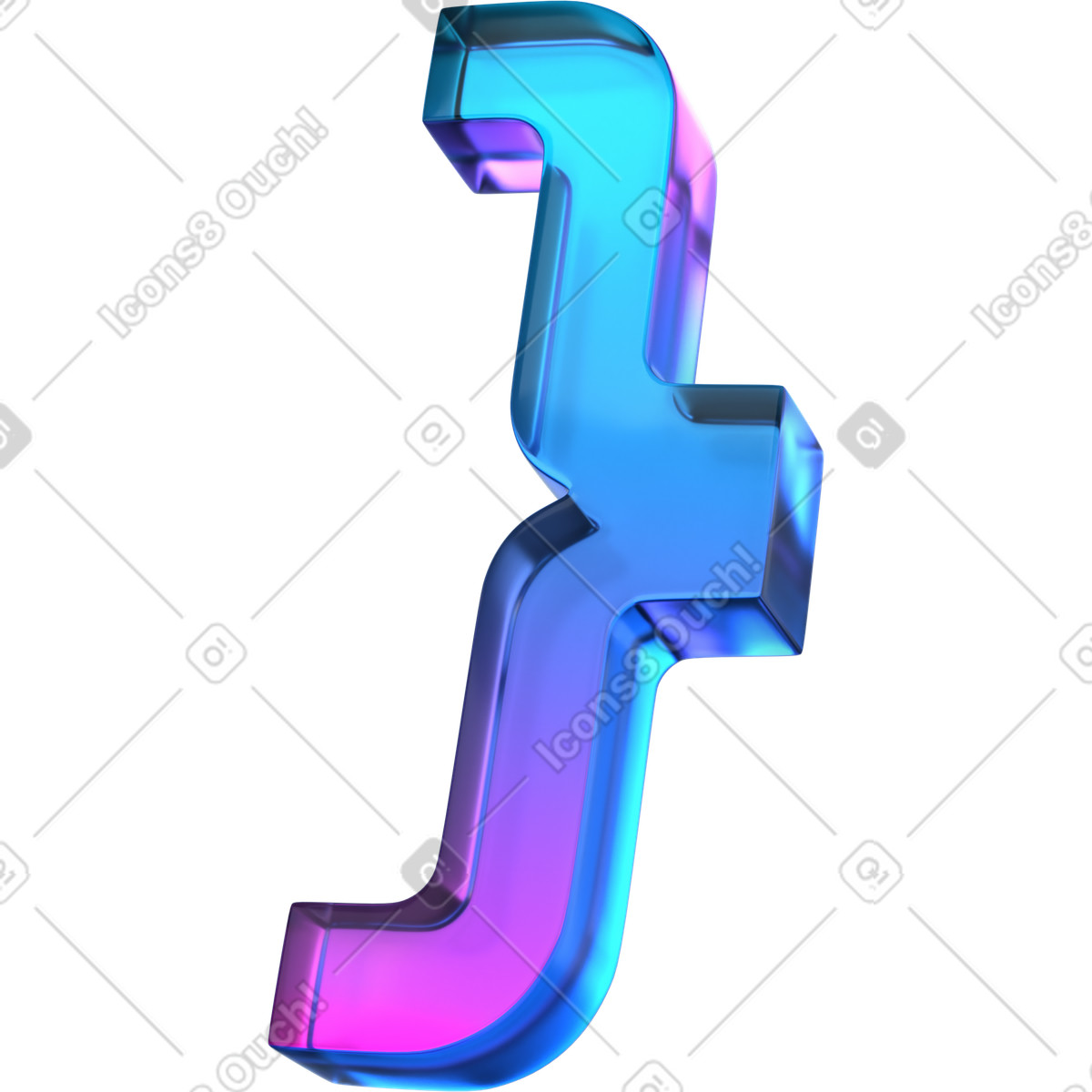 유리 오른쪽 중괄호 illustration in 3D Glassy style download in PNG, SVG