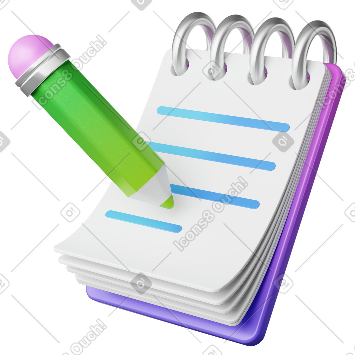 Ilustração de Writing memo icon with spiral notebook pages and colorful pencil em no estilo 3D Playful para baixar em PNG, SVG