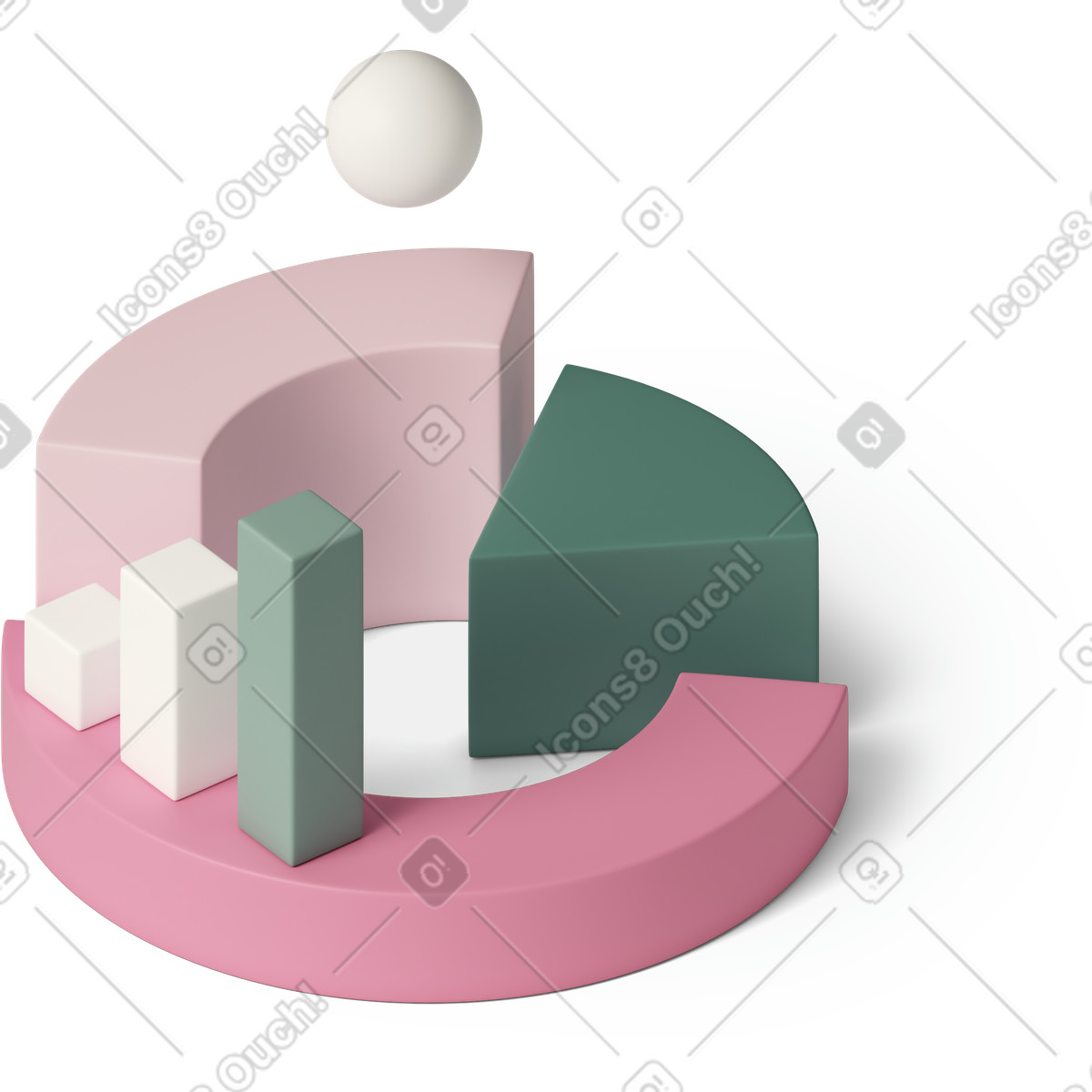 3D Casual life 스타일의 Statistics columns and pie charts 일러스트레이션 PNG, SVG 다운로드