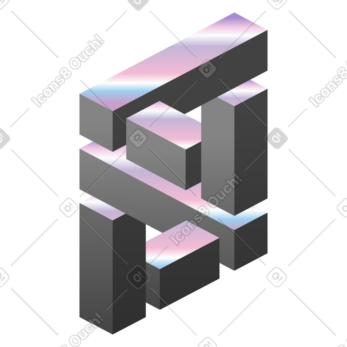 Interlocked blocks with impossible connections, Creative visual puzzle illustration in Illusion style download in PNG, SVG
