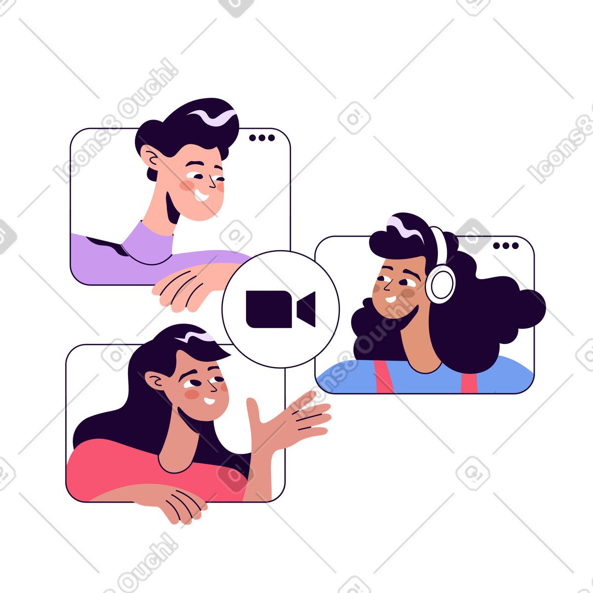 Work team chatting on Zoom meeting illustration in Martina style download in PNG, SVG