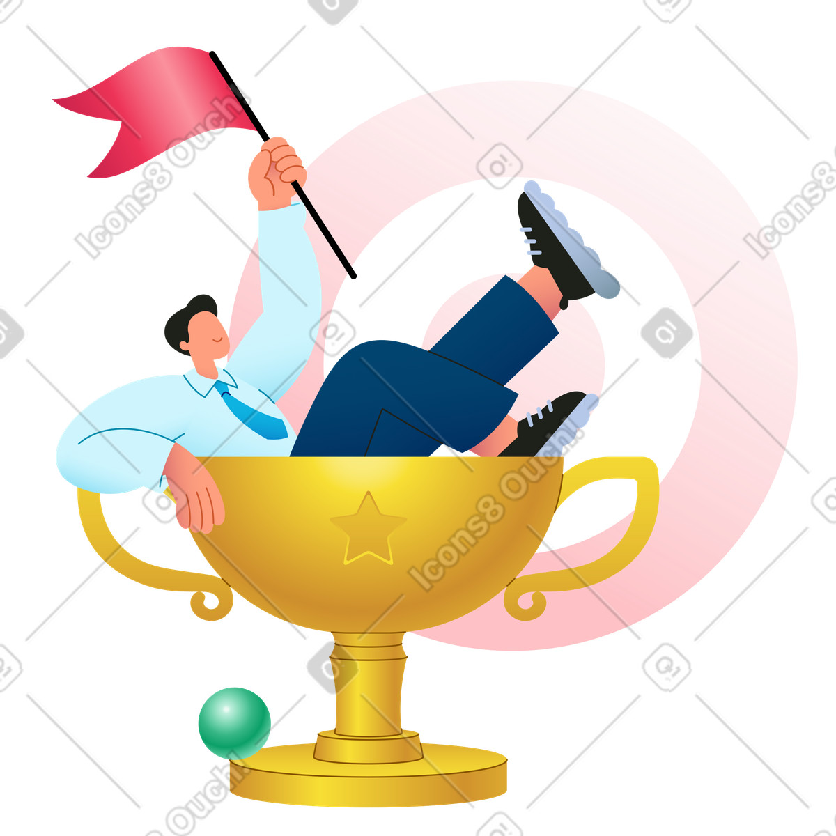 Goal achievement illustration featuring a golden trophy clipart image in PNG and GIF